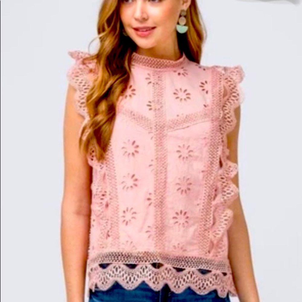 Entro USA Lace Crochet Ruffle Punk Top